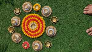 Diwali Decor Rangoli Mat Indian Diwali Gift Cesto Artículos Pearl Tealight Holder Vela Diya Decor Indian Festival Decoración - Product Image 6