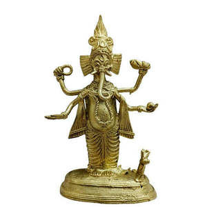 Artesanía Mukherjee, Escultura de Lujo Hecha a Mano de Ganesha Ganpati Bappa, Tamaño Mediano, Arte Dhokra de Latón, Decoración para el Hogar, Oficina y Sala de Estar - Product Image 1