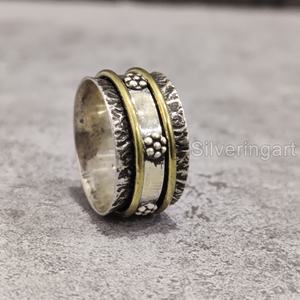 Art Spinner Band Anillo de meditación Plata de Ley 925 Anillo de pulgar para mujer Fidget Joyería hecha a mano Fiesta Ansiedad Anillo giratorio para hombre - Product Image 4