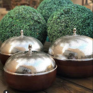 Tazón Decorativo de Diseño Lujoso con Base de Madera y Tapa de Metal, Acero Inoxidable, Ecológico, Estilo Americano, Tazón de Lujo para Bodas - Product Image 1