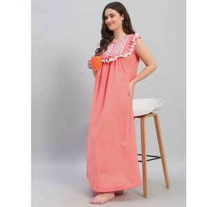 Camisón Elegante de Encaje 100% Algodón para Mujer, Color Sólido, Primavera Verano - Product Image 1