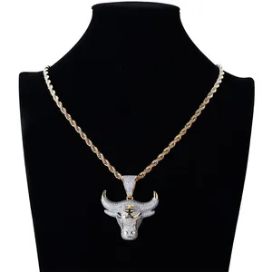 Collier en argent plaqué or 18 carats avec pendentif Taureau du Zodiaque, style Hiphop Bling Iced Out, serti de zircone cubique 5A, logo personnalisé, breloque animal pour homme, cadeau - Product Image 6
