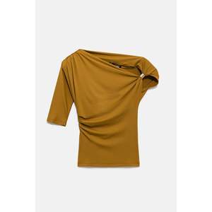 Camiseta Casual para Mujer, Suave al Tacto, con Accesorio Metálico, Transpirable, de Algodón, Talla Única XS XXS, Corta, Holgada - Product Image 6