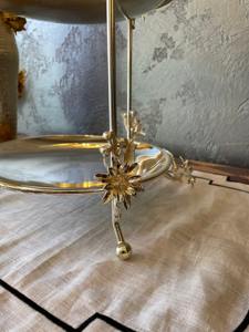 Luxury Gold Finished Two <b>Tier</b> Floral Design <b>Cake</b> Display Stand Ideal For Return Gifts Dry Fruits And Festive Gifting Setup - Product Image 4