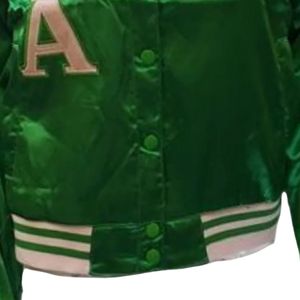 Green Satin <b>Jacket</b> Women Varsity Style Bomber <b>Jacket</b> Fashion Casual Outerwear Button Front Streetwear Apparel Stylish Wholesale - Product Image 3