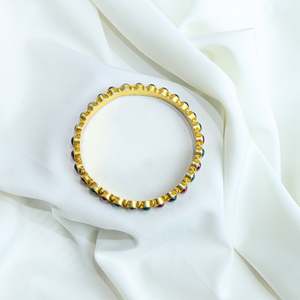 Aasma 925 Silver Bangles with <b>Ruby</b> & Emerald Kempu Stone Gold Plated Single Piece Fashion Bangle - Product Image 2