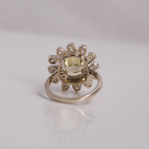 Custom Flower Shape Yellow <b>Cushion</b> Cut Lab Created Diamond Halo Setting 14KT Solid Gold Engagement Ring Luxurious Gift for Women - Product Image 4