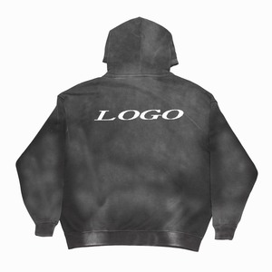 Custom Street Wear Sun Faded Hoodie Inalámbrico Lana Bordado logo Hoodie Vintage Ácido-lavado Cremallera Sudaderas con capucha para los hombres - Product Image 2