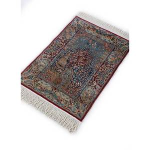 Tapis en soie bleue noué à la main Gulmarg Pae-4067, rectangulaire, en viscose, motif médaillon, patchwork abstrait, adapté aux voitures, pour la maison et les couloirs - Product Image 2