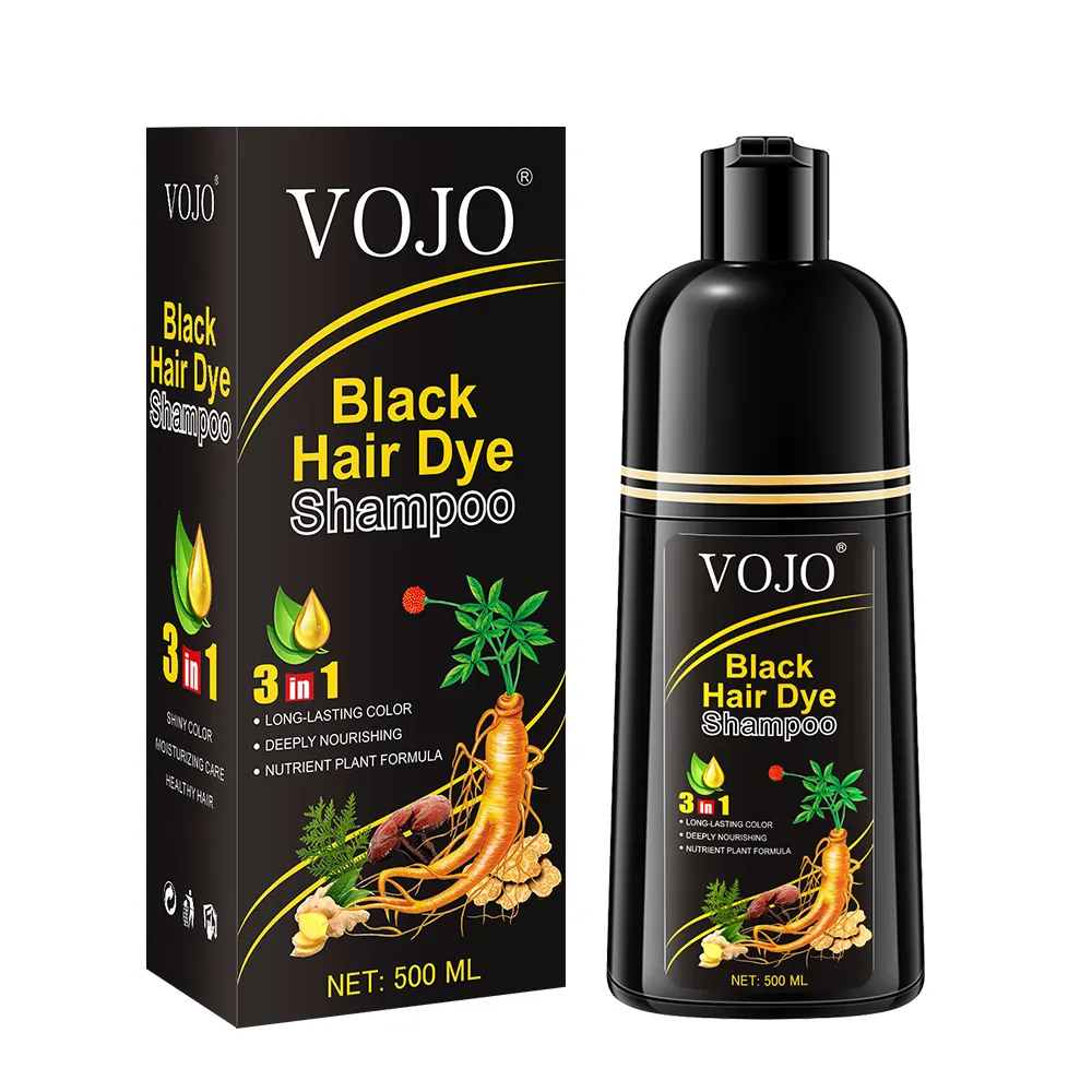 Etiqueta privada OEM ODM 500ml negro marrón tinte para el cabello 3 en 1 champú orgánico natural para teñir el cabello con ginseng