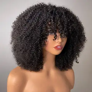Makine 250% toptan Afro Kinky Curl brezilyalı İnsan saç peruk makine yapımı peruk Bob kıvırcık Pixie peruk bebek Hai ile kadınlar için