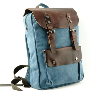 Leather Canvas Backpack Luxury Style Lightweight Eco-Friendly <b>Large</b> Capacity Travel School Laptop <b>Rucksack</b> Model LCBP-0158 - Product Image 1