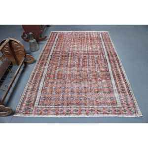 Alfombra Turca de Lana de 4.7x7.5 pies, Color Rojo y Azul Degradado - Product Image 1