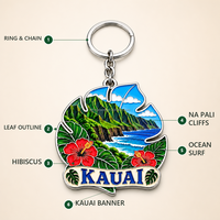Porte-clés personnalisé en forme de feuille de Kauai, usine SEDEX, souvenir de Kauai, porte-clés de la côte Na Pali, charme Hawaï, porte-clés en métal émaillé, vente en gros