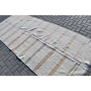 Tapis rustique en laine blanche 4.5 X 10.5ft classique Vintage Design turc motif Patchwork fait à la main pour entrée pour adolescent support en Latex - Product Image 4