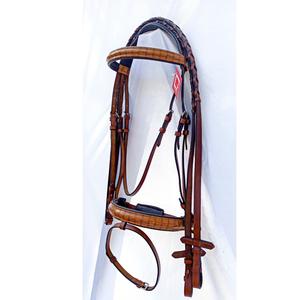 Noseband de cuero con flash elevado acolchado de caballo | Brida anatómica de 3 colores de cuero de caballo Stanford - Product Image 3