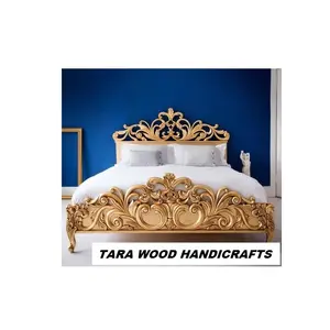 전통적인 디자인 아카시아 나무 단단한 나무 조각 호텔 리조트 침실 침대 디자인 수제