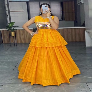 Collection Premium de haute qualité Designer exclusif Faux Gorgette Leheriya Imprimé Avec Gamthi Work Lehenga Et Top - Product Image 1