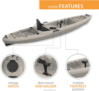 Kayak de pêche en plastique dur pour l'extérieur, paquet de kayak assis sur le dessus pour 2 ou 3 personnes avec sièges rembourrés en EVA