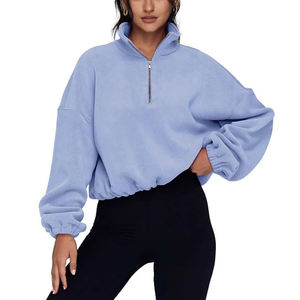 Recién llegado, de gran tamaño corto Top, sudaderas con media cremallera a la moda, sudaderas con media cremallera y cuello levantado para mujer hechas en fábrica - Product Image 1