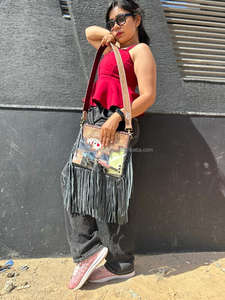 Stylish Hand <b>Tooled</b> Cowhide <b>Leather</b> PVC Clear Fringe Crossbody Bags Hot Selling Real <b>Leather</b> Stadium Bags for Women's Multi Use - Product Image 5