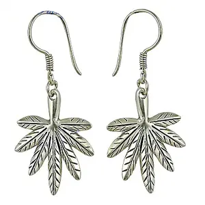 Boucles d'oreilles pendantes en argent 925 en forme de feuille de cannabis pour femmes, bijoux fins - Product Image 2