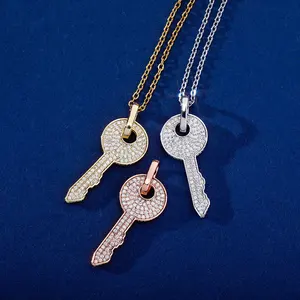 Personality Jewelry Brass Base Material Micro Pave Set Full of Cubic Zirconia Diamond Key Charm Necklace