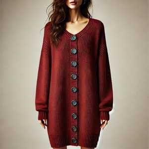 Women's Plus Size V-Neck Full Sleeve Casual Cardigan Sweater <b>Covered</b> <b>Buttons</b> Viscose/Cotton Blend Regular Length All Seasons - Product Image 5