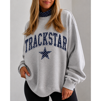 Sweat-shirt oversize à col rond pour femme, blanc, en coton, imprimé lettres, manches longues, automne, Trackstar, OEM, marque privée