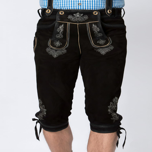 Lederhosen bavaroises personnalisées à carreaux, vente en gros, costume d'Oktoberfest pour hommes, 100% cuir de chèvre véritable, longueur genou, mi-haute, respirantes - Product Image 1