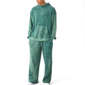 Survêtement personnalisé en coton biologique 100% avec lavage à l'acide, sweat-shirt et pantalon de survêtement avec poches latérales, col à capuche - Product Image 1