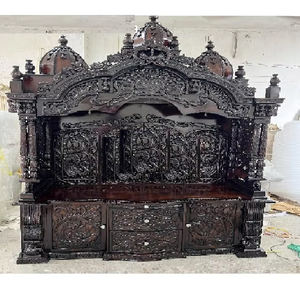 Grand cabinet de temple Pooja en teck foncé poli, personnalisé, durable, artisanal, traditionnel, luxueux, moderne, rangement, style sud-indien - Product Image 1