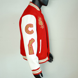 OEM Custom Men's Red Varsity Letterman <b>Jacket</b> <b>Boys</b> Thick Varsity <b>Jacket</b> Wholesale with Custom Embroidery and Leather Sleeve - Product Image 3