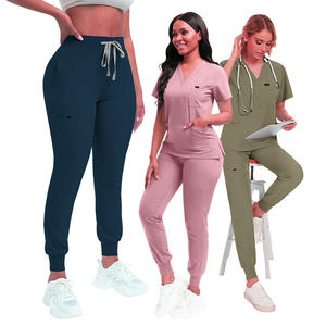 2025 alta calidad personalizada de talla grande con cuello en V diseño lateral Split Top enfermería uniformes conjuntos enfermera Jogger conjuntos - Product Image 6