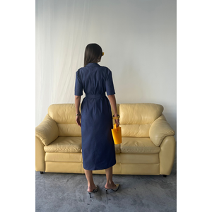 Vestido Corto Azul para Club, con Botones Delanteros y Manga Corta, en Tencel - Product Image 1