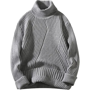 Suéter de Forro Polar Grueso de Lujo para Hombre, Colección de Invierno, Talla Grande, Cuello Camisero, Color Puro, Tejido de Punto - Product Image 1