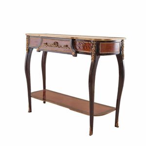 Console de toilette classique de luxe avec miroir, plateau en marbre, design en bois artisanal, accents dorés, meubles de style français - Product Image 4