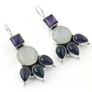 Boucles d'oreilles en cristal, argent 925, pierre de lune et améthyste pour femmes - Product Image 3