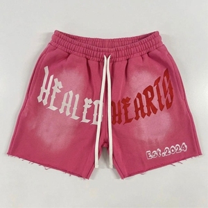 Streetwear Custom Acid-Wash-<b>Shorts</b> Summer 100% Cotton Embroidered <b>Patch</b> Vintage Sun Faded Worsted Distressed Cropped Hip - Product Image 2