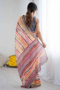 Sari de Seda Georgette Suave Banarasi de Última Moda del Proveedor Directo, de Secado Rápido, para Bodas de Verano, Festivales y Fiestas del Sur de la India - Product Image 2