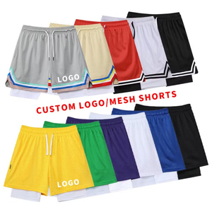 Mens Double <b>Layer</b> Mesh Sports Shorts Compression Liner Deep Pockets Custom Embroidery Logo Solid Eco-Friendly Summer Gym Running - Product Image 1