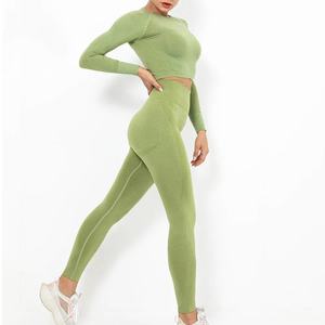 Top qualité vert Olive vêtements de sport personnalisés nouveau Spandex taille haute vêtements de Yoga femmes veste de gymnastique sans couture ensemble de vêtements de Fitness - Product Image 2