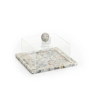New Latest Design Mosaic Mother of Pearl Inlay Serving Tray with Acrylic Cover MOP <b>Chocolate</b> Serving Trays Ramadan Eid Decor - Product Image 1
