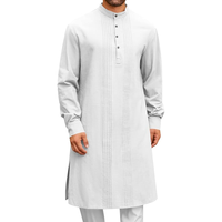 Erkek uzun kollu müslüman Thobe Robe düğme up Kaftan Thobe yan bölünmüş Kaftan Thobe ile cepler