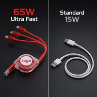 Kabel Data Pengisian Cepat 3-in-1 Bersertifikasi CE FCC 65W PD Mecha, Kabel Universal Berbahan Zinc Alloy dan Jalinan untuk Laptop dan Smartphone