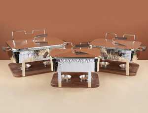 Ensemble de trois plats chauds en acier inoxydable de qualité supérieure, écologiques, pour la maison, l'hôtel, le buffet, avec bougeoirs, vente en gros - Product Image 4