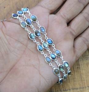 Labradorite Sterling Silver <b>Bracelet</b> Adjustable 3 Line Gemstone Handmade Jewelry Elegant Gift For <b>Women</b> - Product Image 1