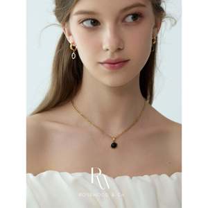 Orecchini Pendenti in Onice Naturale, Cerchi in Agata Nera Placcati Oro 18K, Orecchini a Cerchio Delicati Anti-ossidazione, Collana con Ciondolo alla Moda, Regalo - Product Image 3