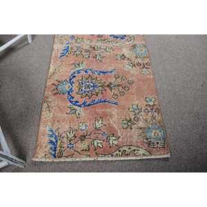 Vintage Turkish <b>Runner</b> Rug 2.5x6.5 ft, <b>Red</b> Blue Camouflage Rug - Product Image 5