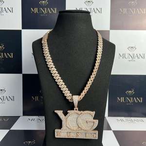 <b>Rose</b> <b>Gold</b> Plated Moissanite Brilliant Cut Channel Set Pendant <b>Necklace</b> Hip Hop Diamond Cuban Chain Unisex Party IGI Certified - Product Image 3